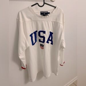 Vintage Ralph Lauren Shirt Mens L White Polo Sport USA Stadium Patch 90s fall